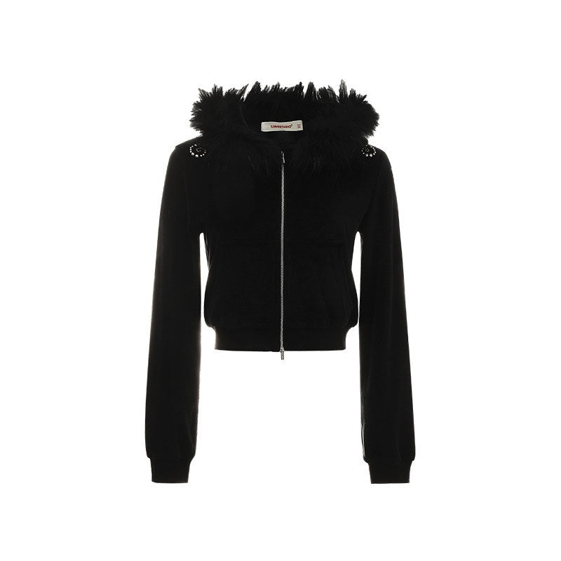 1JINN_STUDIO_Cropped_Raccoon_Fur_Trim_Hood_Micro_Flare_Slim_Women&