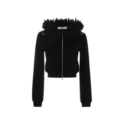 1JINN_STUDIO_Cropped_Raccoon_Fur_Trim_Hood_Micro_Flare_Slim_Women&