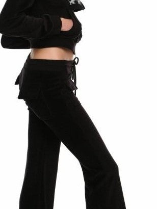 1JINN STUDIO Cropped Raccoon Fur Trim Hood Micro Flare Slim Women&