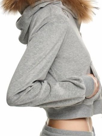 1JINN STUDIO Cropped Raccoon Fur Trim Hood Micro Flare Slim Women&