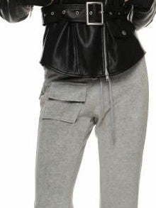1JINN STUDIO Cropped Raccoon Fur Trim Hood Micro Flare Slim Women&