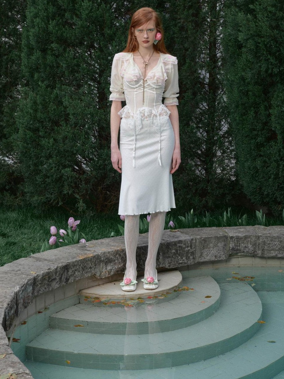 1JINN STUDIO Cropped Sailor Collar Ruffle Mid Sleeve Women&