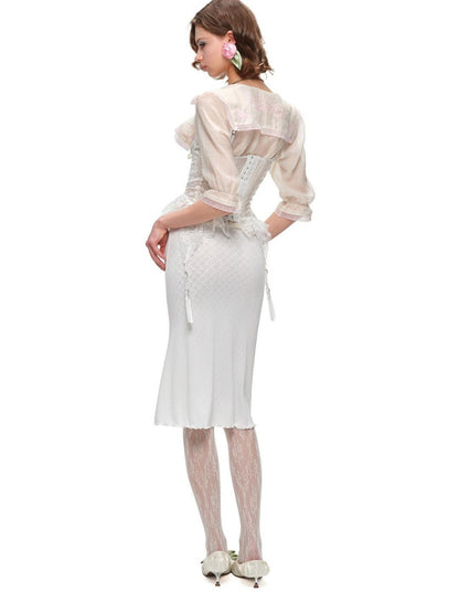 1JINN STUDIO Cropped Sailor Collar Ruffle Mid Sleeve Women&