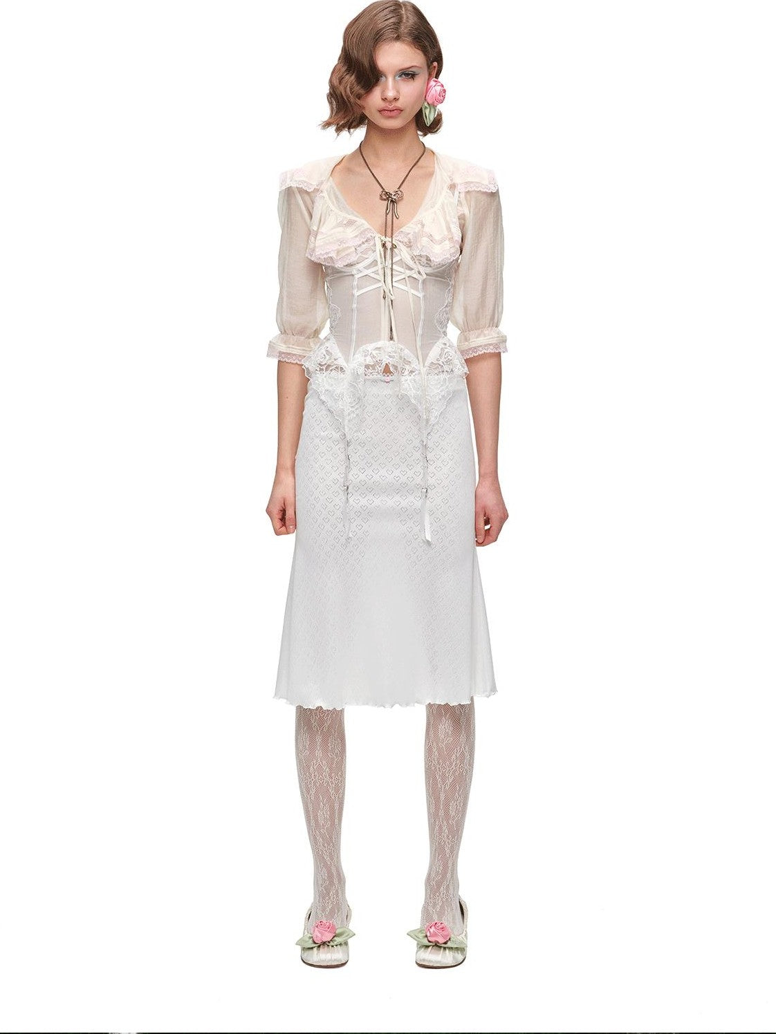 1JINN STUDIO Cropped Sailor Collar Ruffle Mid Sleeve Women&