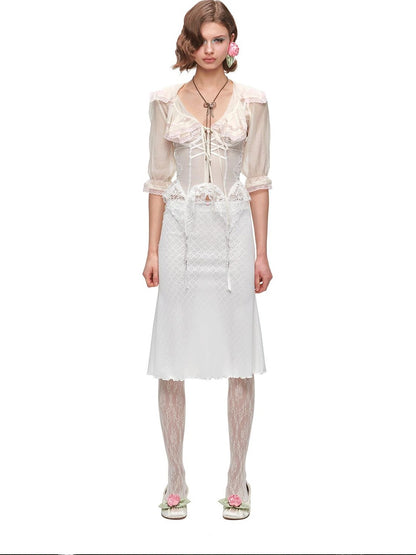 1JINN STUDIO Cropped Sailor Collar Ruffle Mid Sleeve Women&