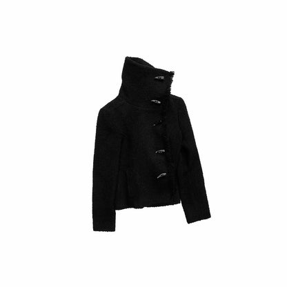 1JINN_STUDIO_Cropped_Stand_Collar_Frayed_Edge_Toggle_Buttons_Slim_Women&