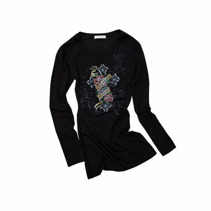 1JINN_STUDIO_Cross_Print_Distressed_Cutout_Waist_Long_Sleeve_Women&