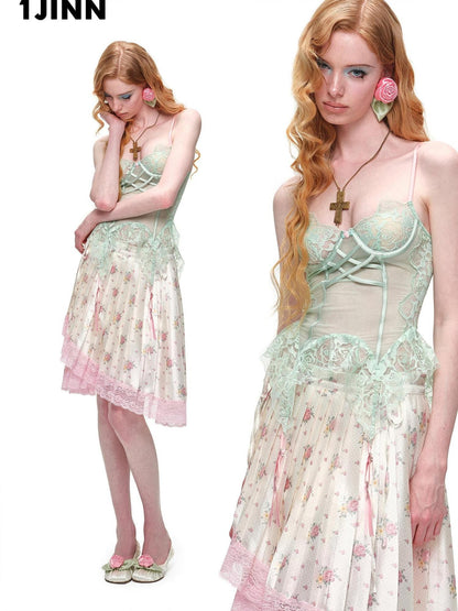 1JINN STUDIO Delicate Micro Sheer Fishbone Panel Lace Trim Women&