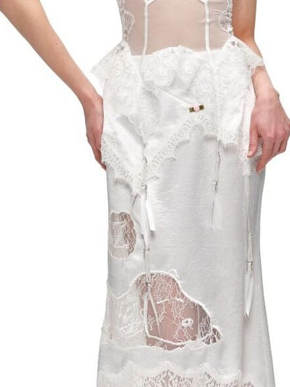1JINN STUDIO Delicate Micro Sheer Fishbone Panel Lace Trim Women&