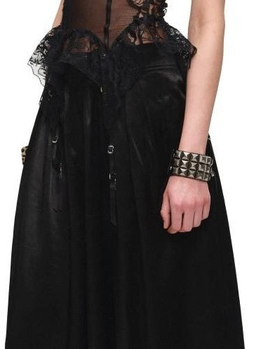 1JINN STUDIO Delicate Micro Sheer Fishbone Panel Lace Trim Women&
