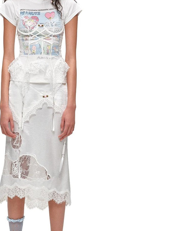 1JINN STUDIO Delicate Micro Sheer Fishbone Panel Lace Trim Women&