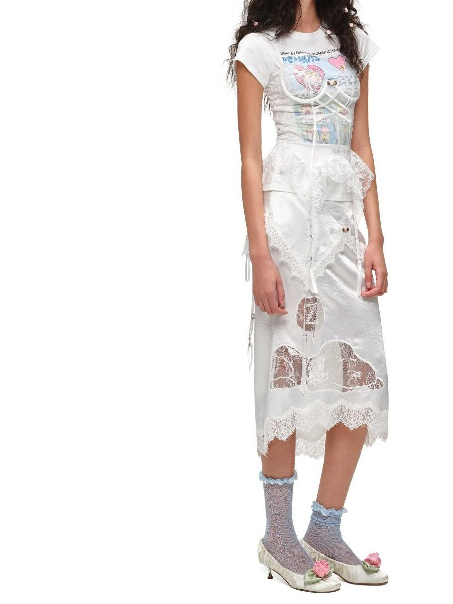 1JINN STUDIO Delicate Micro Sheer Fishbone Panel Lace Trim Women&