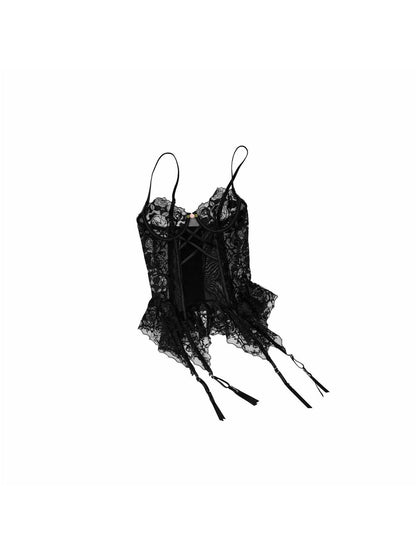 1JINN STUDIO Delicate Micro Sheer Fishbone Panel Lace Trim Women&