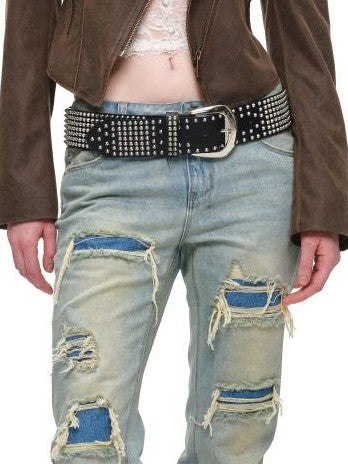 1JINN STUDIO Distressed Double Patch Frayed Faux Rips Women&