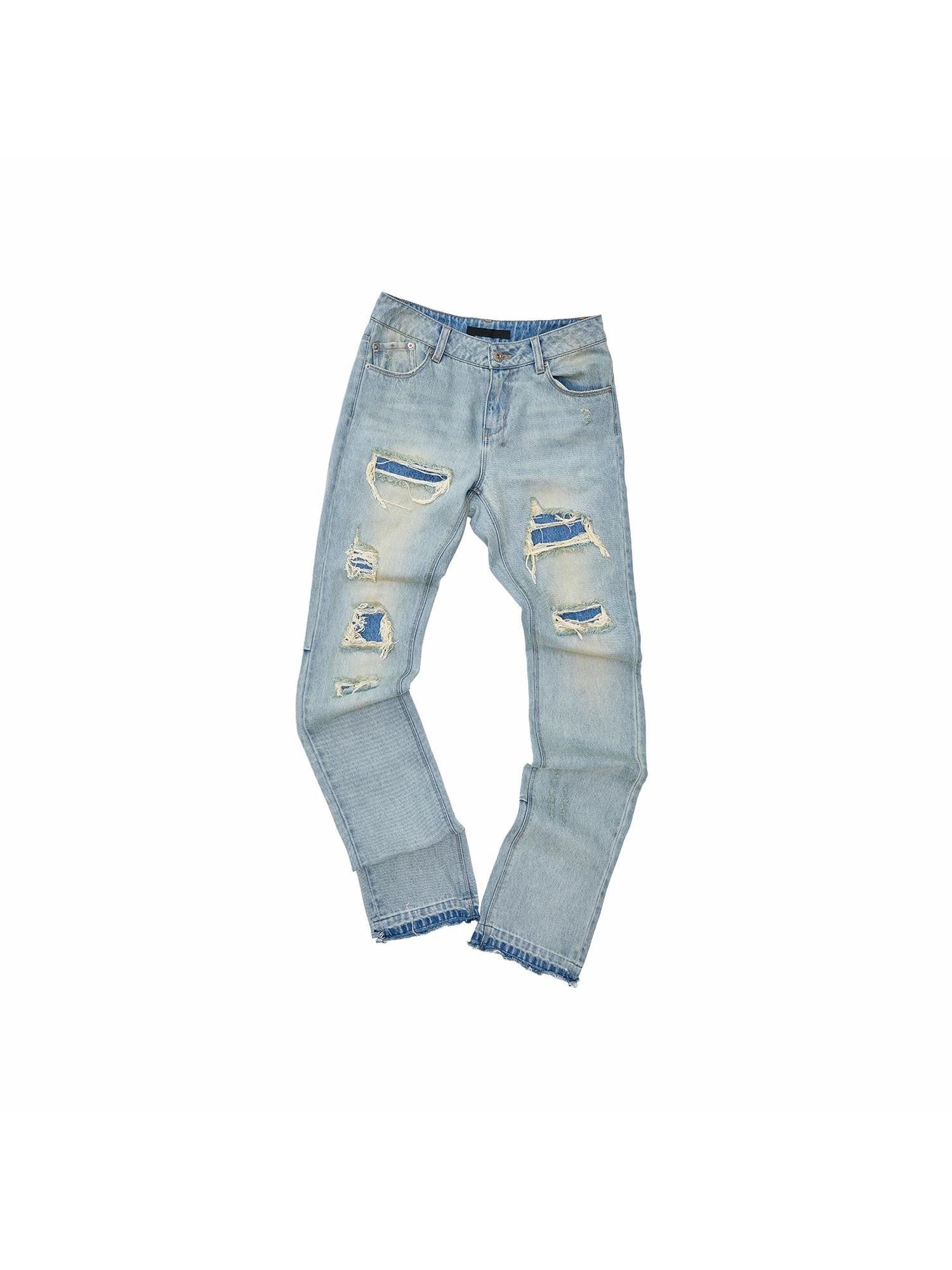 1JINN STUDIO Distressed Double Patch Frayed Faux Rips Women&