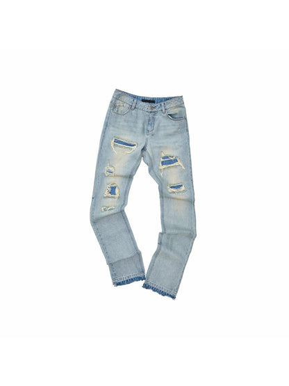 1JINN STUDIO Distressed Double Patch Frayed Faux Rips Women&