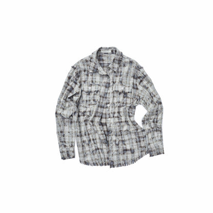 1JINN_STUDIO_Distressed_Frayed_Plaid_Slim_Round_Neck_Drop_Shoulder_Women&