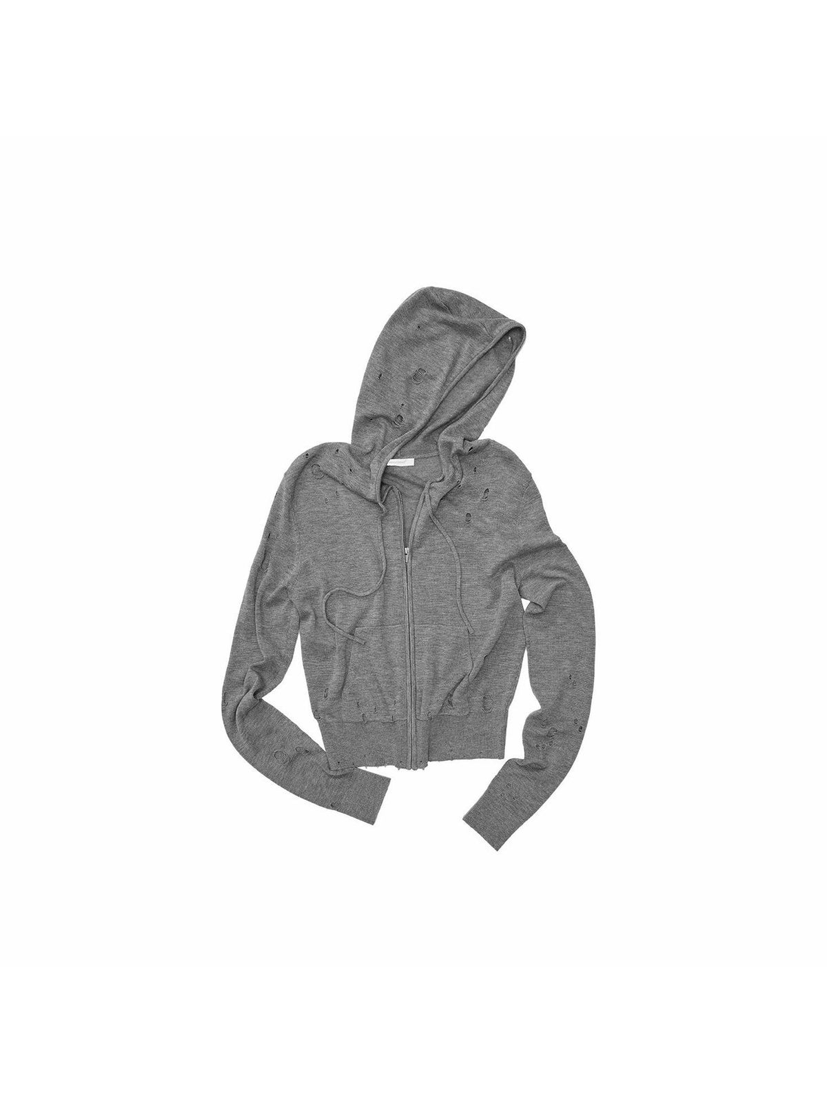 1JINN STUDIO Distressed Holes Hooded Cropped Zipper Knit Women&