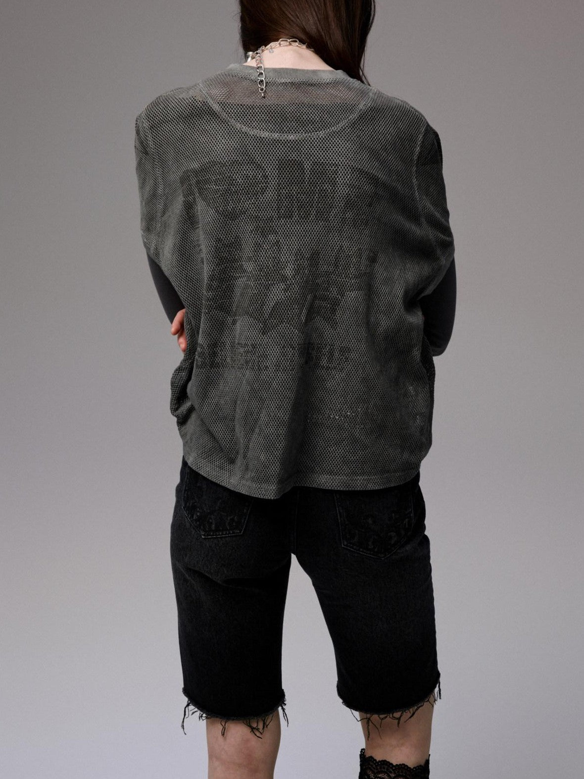 1JINN STUDIO Distressed Print V-neck Colorblock Badge Rugby Women&
