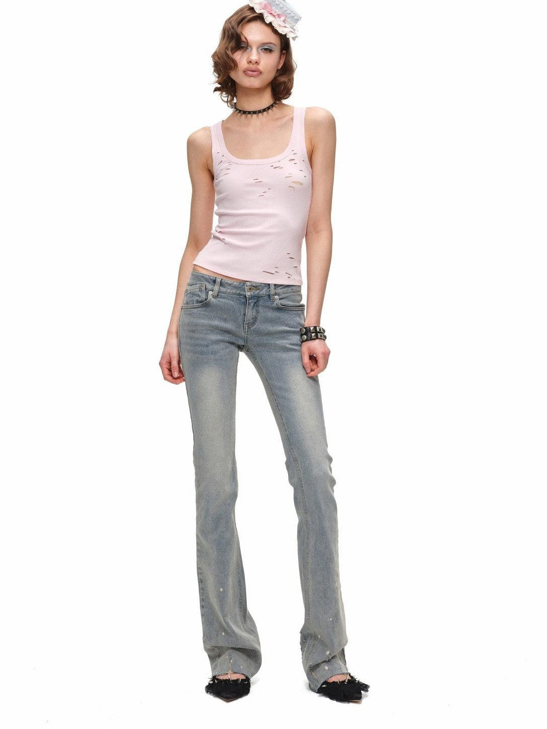 1JINN STUDIO Distressed U Neck Racerback Cross Tie Slim Women&