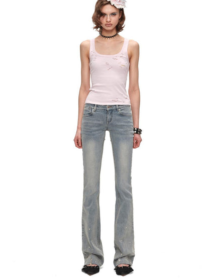 1JINN STUDIO Distressed U Neck Racerback Cross Tie Slim Women&