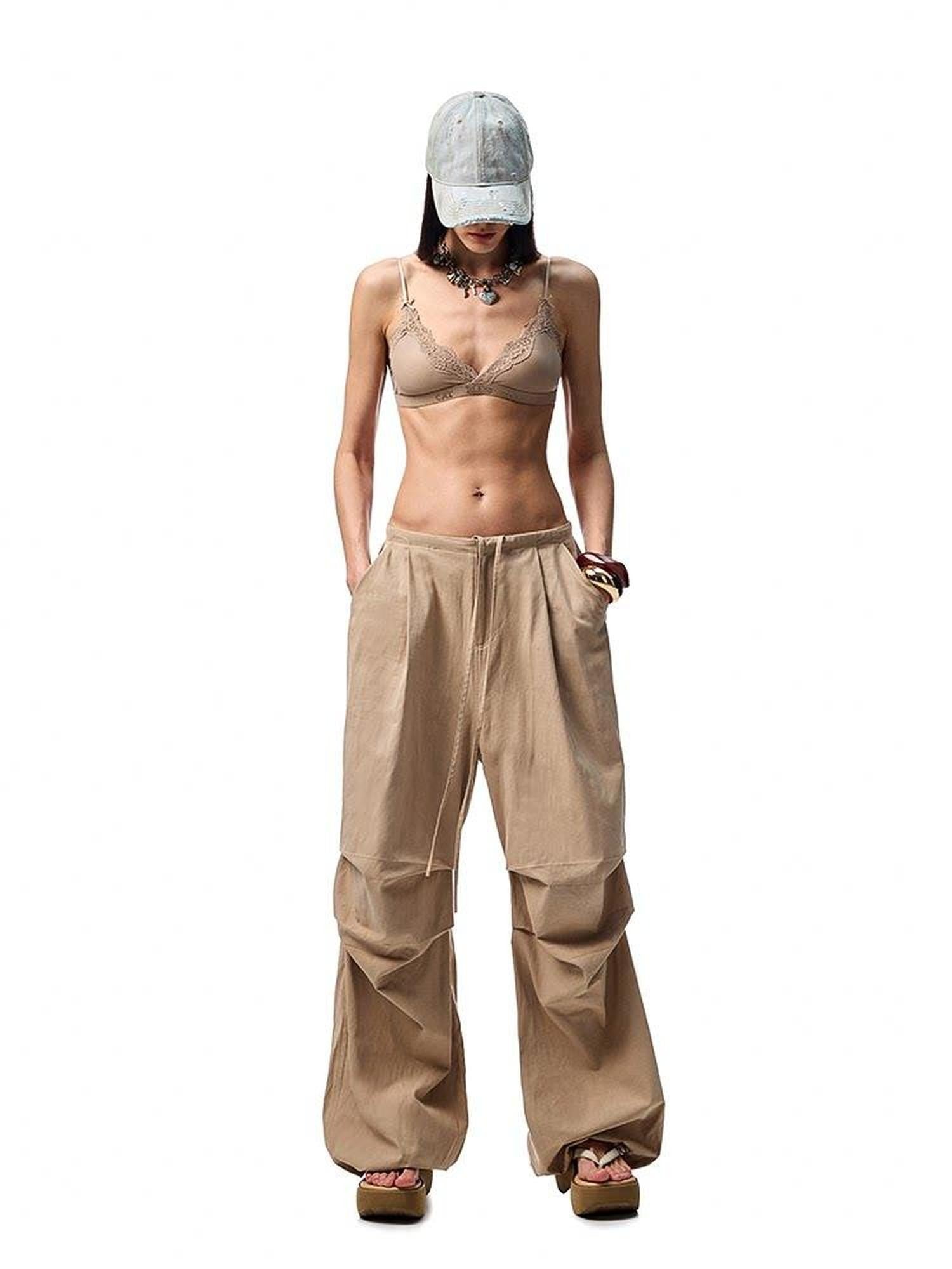 1JINN STUDIO Distressed Washed Elastic Waist Cargo High Waist Women&