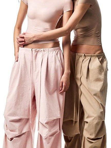 1JINN STUDIO Distressed Washed Elastic Waist Cargo High Waist Women&