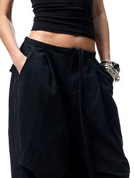 1JINN STUDIO Distressed Washed Elastic Waist Cargo High Waist Women&
