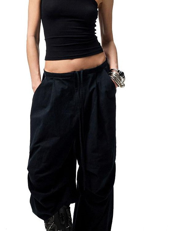1JINN STUDIO Distressed Washed Elastic Waist Cargo High Waist Women&