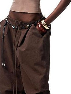 1JINN STUDIO Distressed Washed Elastic Waist Cargo High Waist Women&