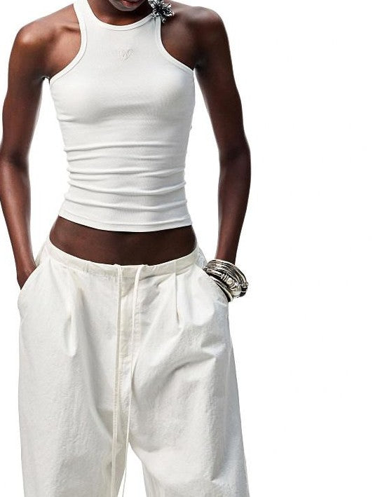 1JINN STUDIO Distressed Washed Elastic Waist Cargo High Waist Women&