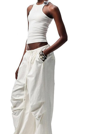 1JINN STUDIO Distressed Washed Elastic Waist Cargo High Waist Women&