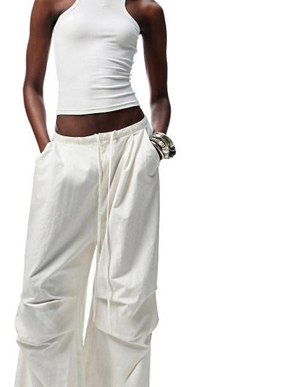1JINN STUDIO Distressed Washed Elastic Waist Cargo High Waist Women&