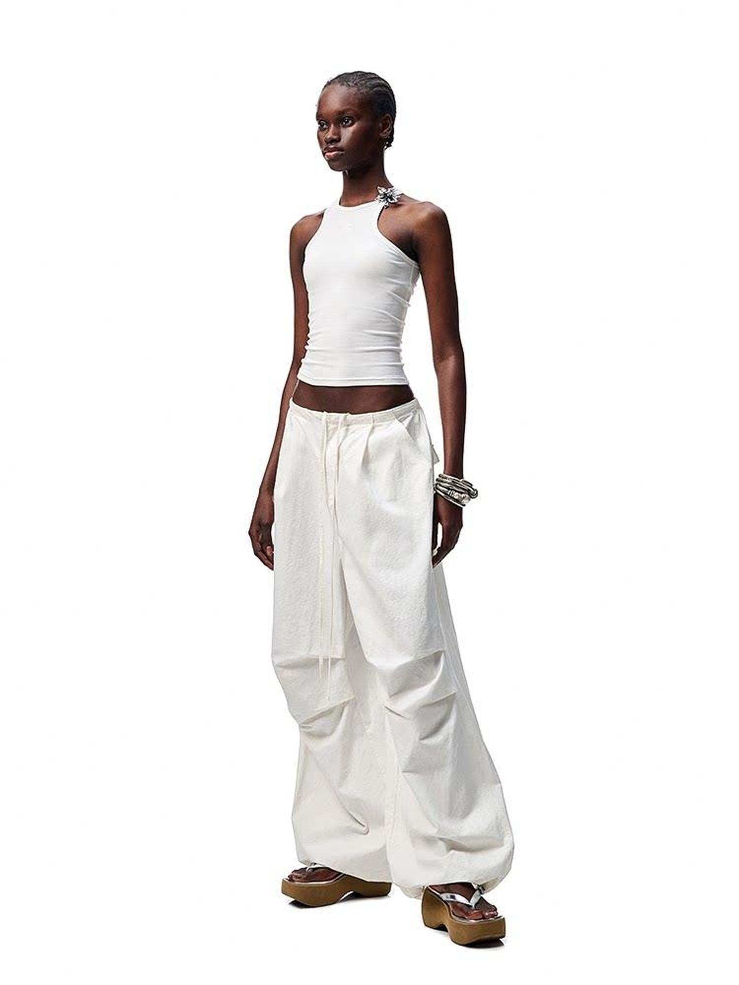 1JINN STUDIO Distressed Washed Elastic Waist Cargo High Waist Women&