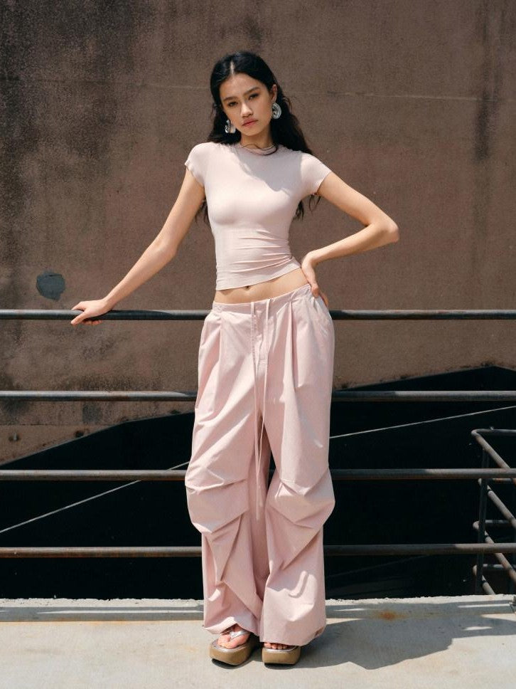 1JINN STUDIO Distressed Washed Elastic Waist Cargo High Waist Women&