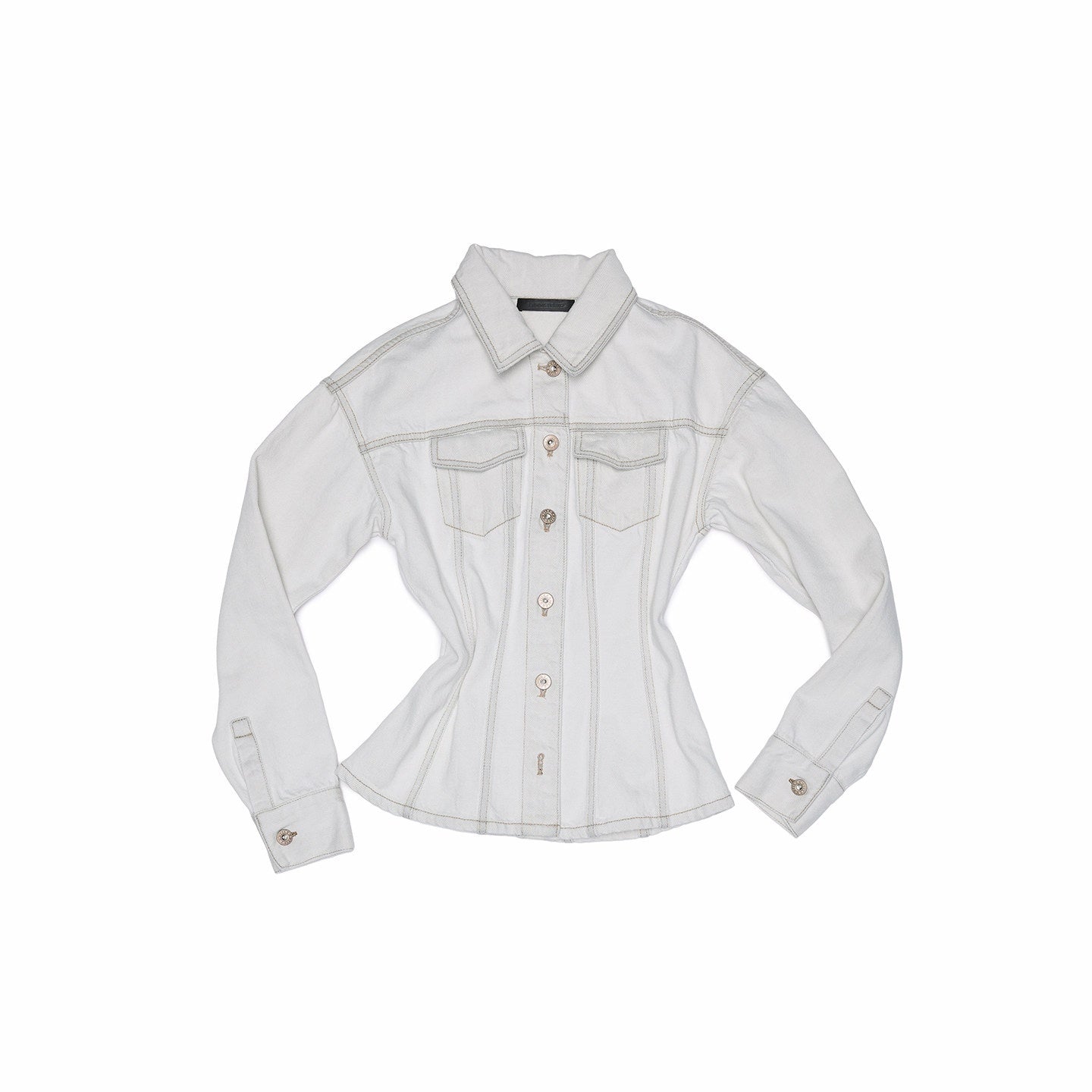1JINN_STUDIO_Distressed_White_Cinched_Waist_Slimming_Polo_Collar_Women&