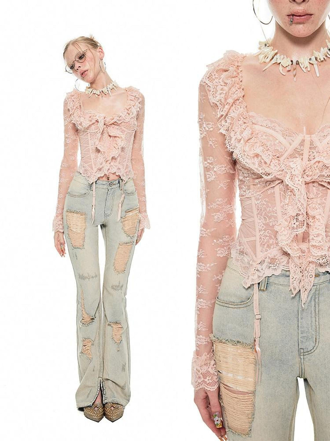 1JINN STUDIO Dreamy Lace Trim Close Fit Women&