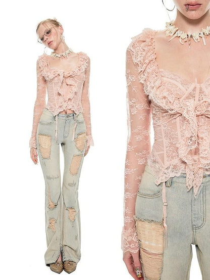 1JINN STUDIO Dreamy Lace Trim Close Fit Women&