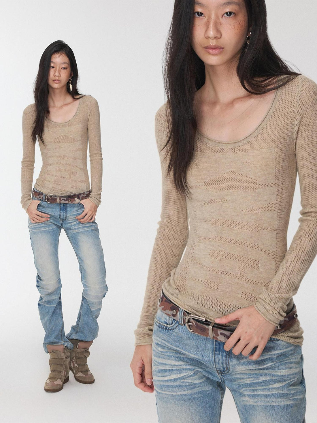 1JINN STUDIO Equestrian Jacquard Openwork Slim Fit Knit Women&