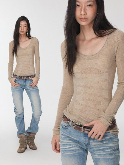 1JINN STUDIO Equestrian Jacquard Openwork Slim Fit Knit Women&