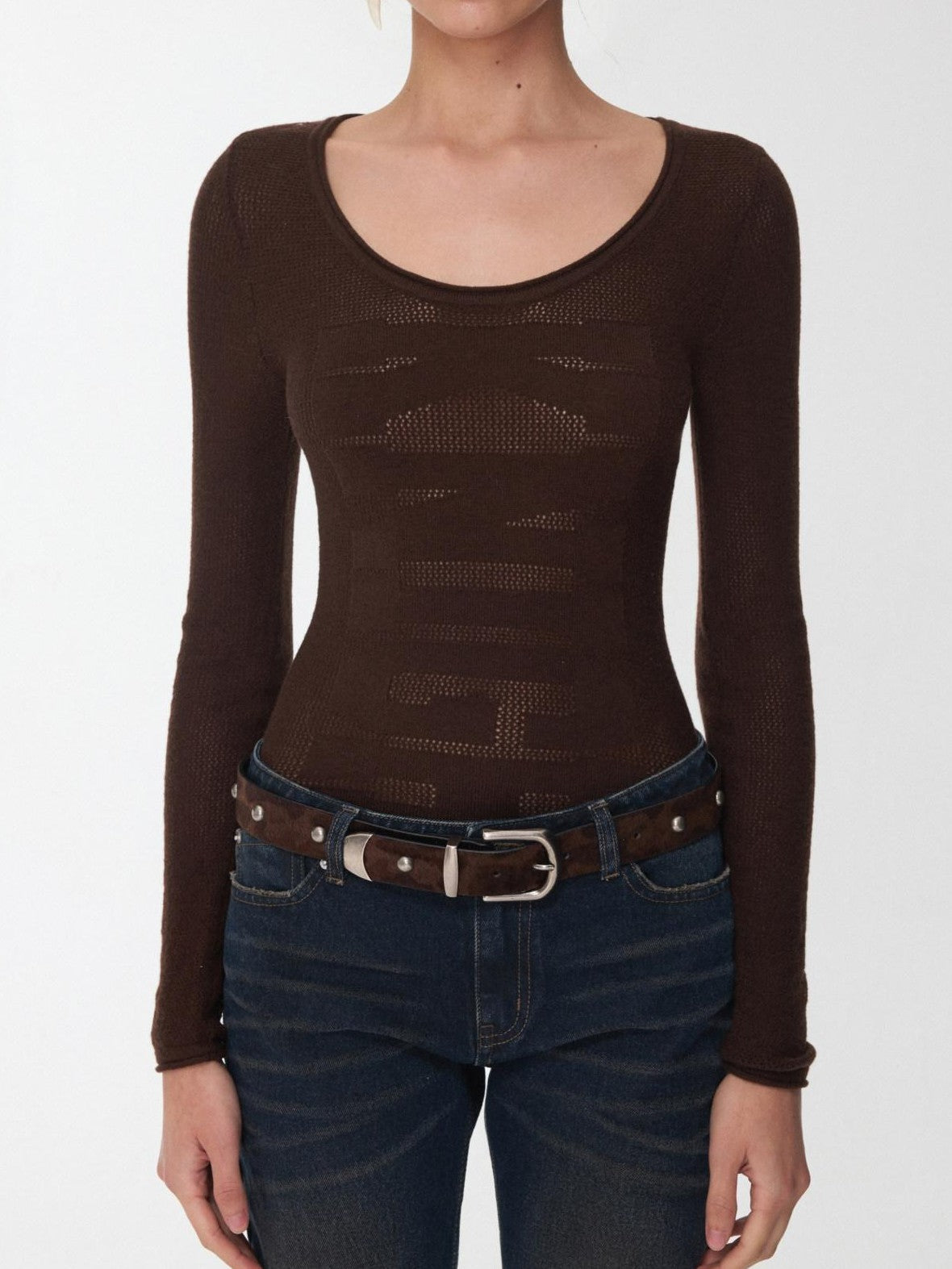 1JINN STUDIO Equestrian Jacquard Openwork Slim Fit Knit Women&