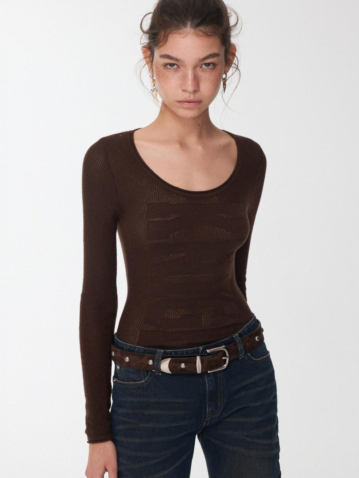 1JINN STUDIO Equestrian Jacquard Openwork Slim Fit Knit Women&