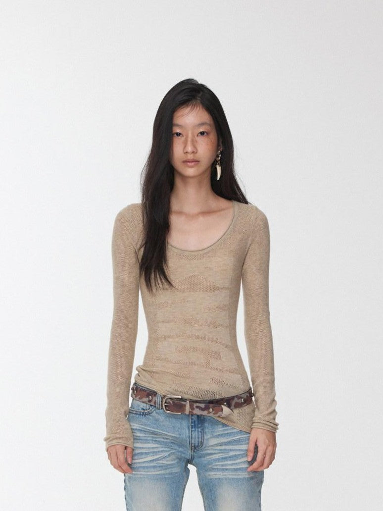 1JINN STUDIO Equestrian Jacquard Openwork Slim Fit Knit Women&