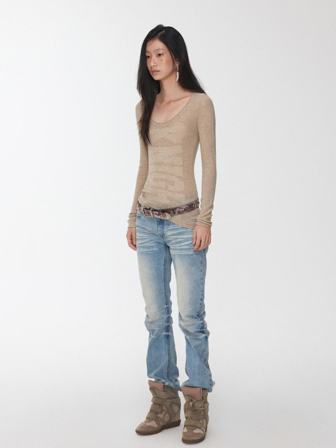 1JINN STUDIO Equestrian Jacquard Openwork Slim Fit Knit Women&