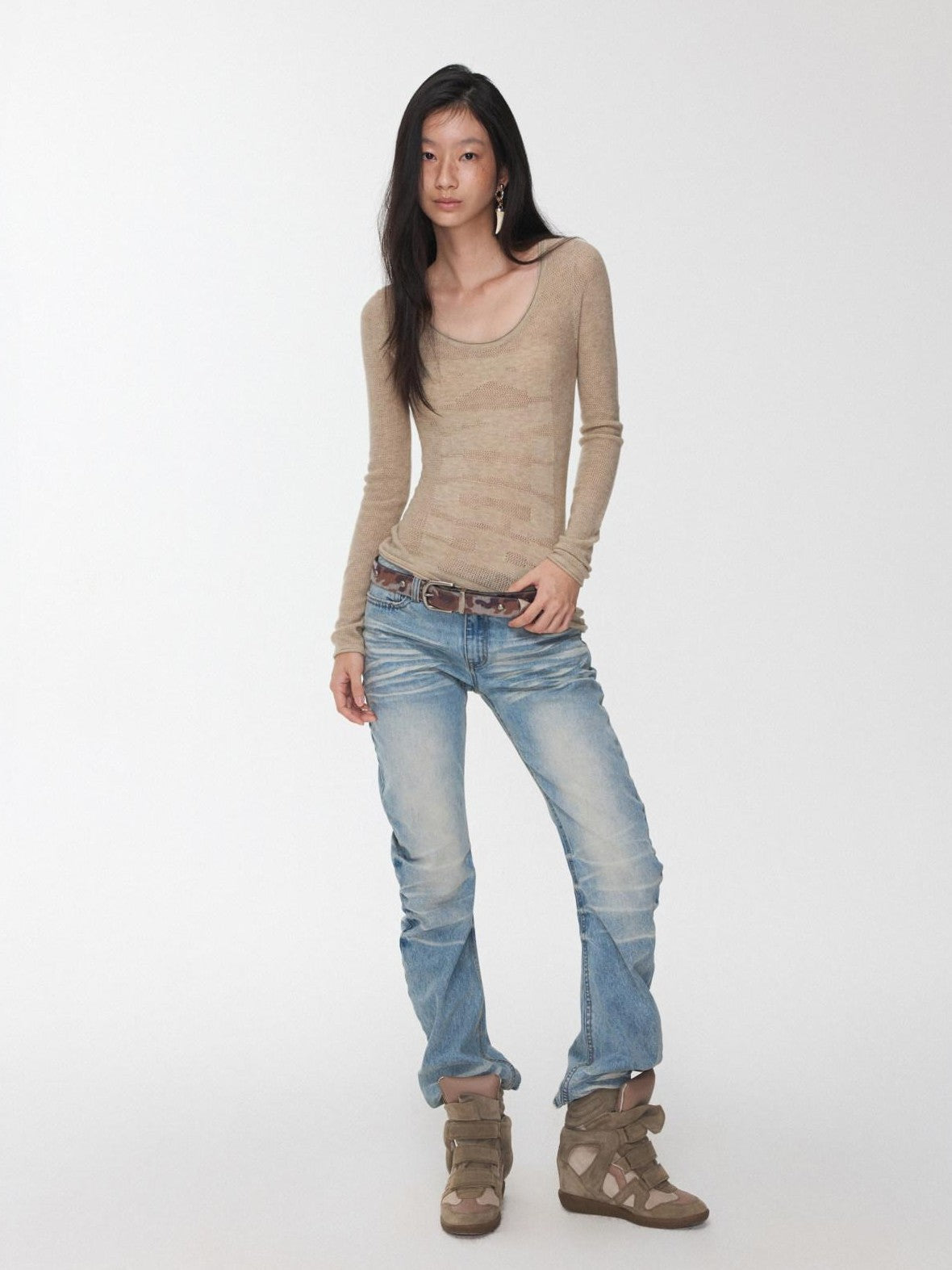 1JINN STUDIO Equestrian Jacquard Openwork Slim Fit Knit Women&