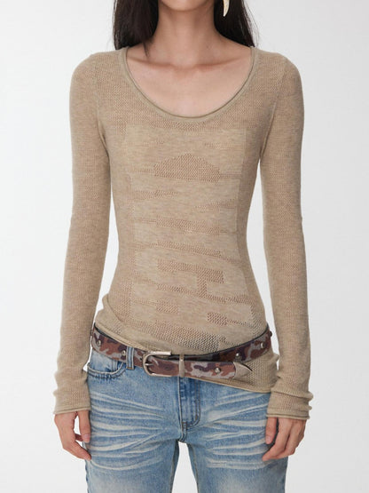 1JINN STUDIO Equestrian Jacquard Openwork Slim Fit Knit Women&