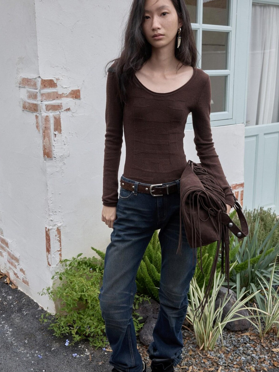 1JINN STUDIO Equestrian Jacquard Openwork Slim Fit Knit Women&