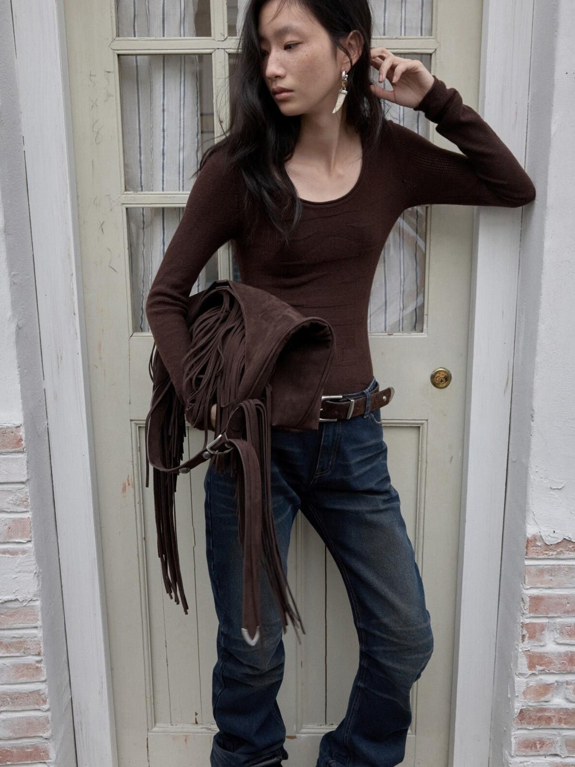 1JINN STUDIO Equestrian Jacquard Openwork Slim Fit Knit Women&