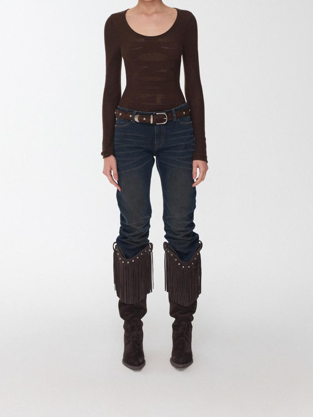 1JINN STUDIO Equestrian Jacquard Openwork Slim Fit Knit Women&