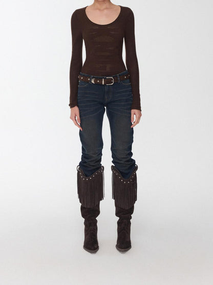 1JINN STUDIO Equestrian Jacquard Openwork Slim Fit Knit Women&